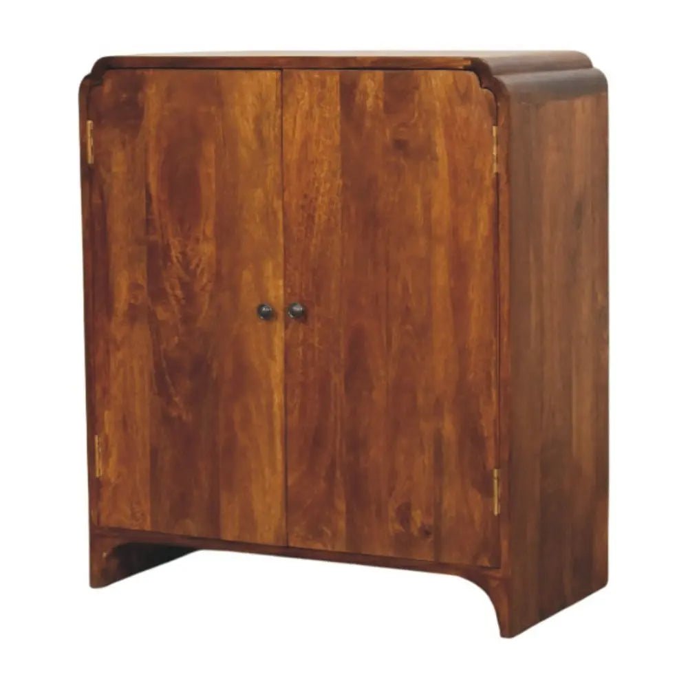32" Chestnut Solid Wood Scallop Edge Accent Cabinet With Two Doors - NOBLE HOME INTERIORS