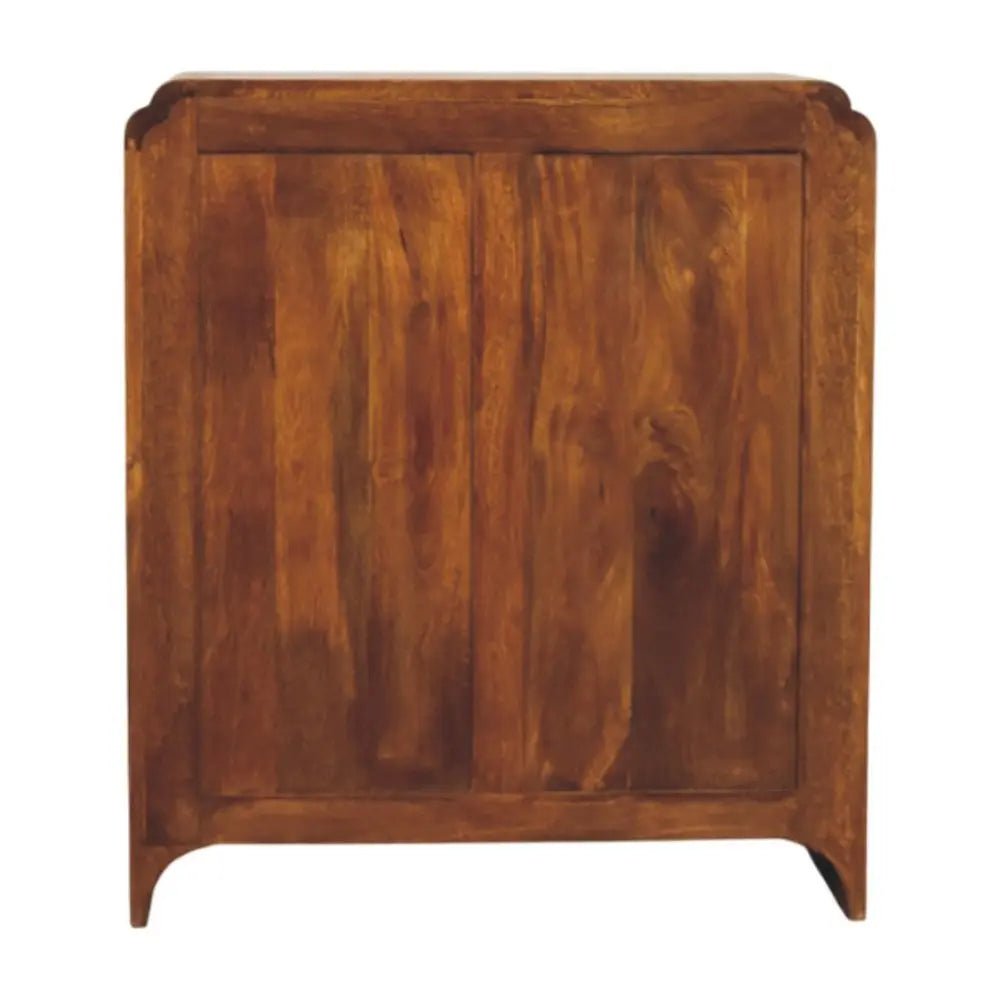 32" Chestnut Solid Wood Scallop Edge Accent Cabinet With Two Doors - NOBLE HOME INTERIORS