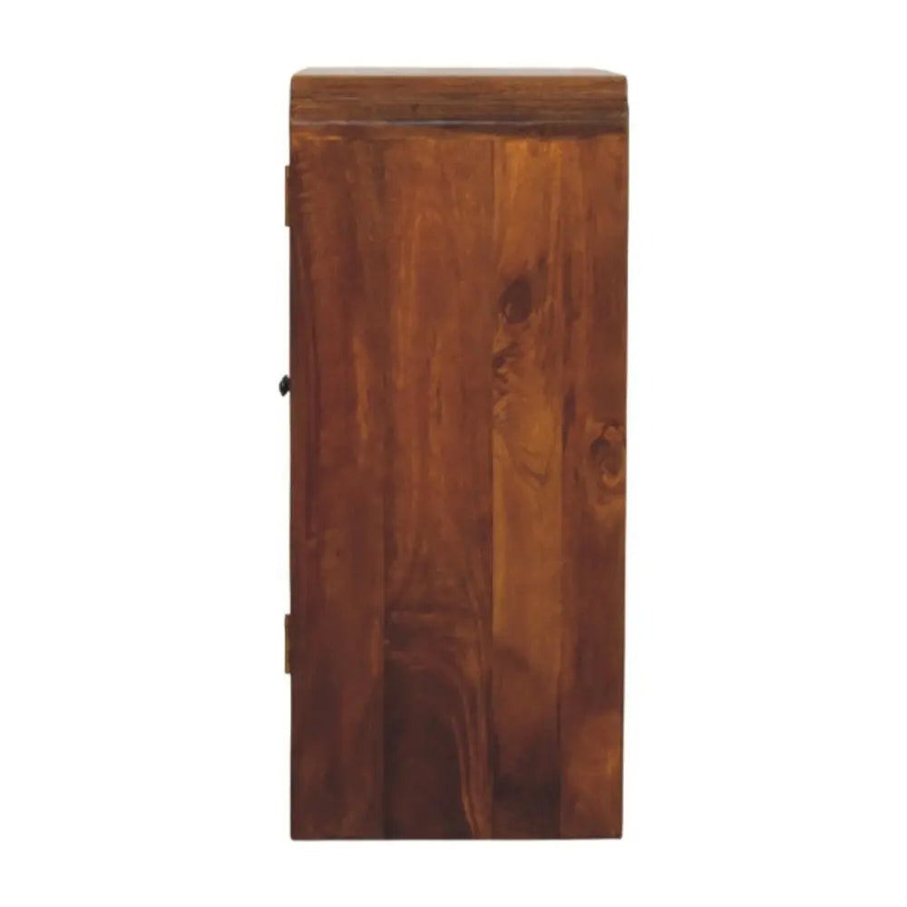 32" Chestnut Solid Wood Scallop Edge Accent Cabinet With Two Doors - NOBLE HOME INTERIORS