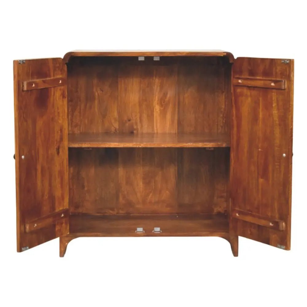 32" Chestnut Solid Wood Scallop Edge Accent Cabinet With Two Doors - NOBLE HOME INTERIORS