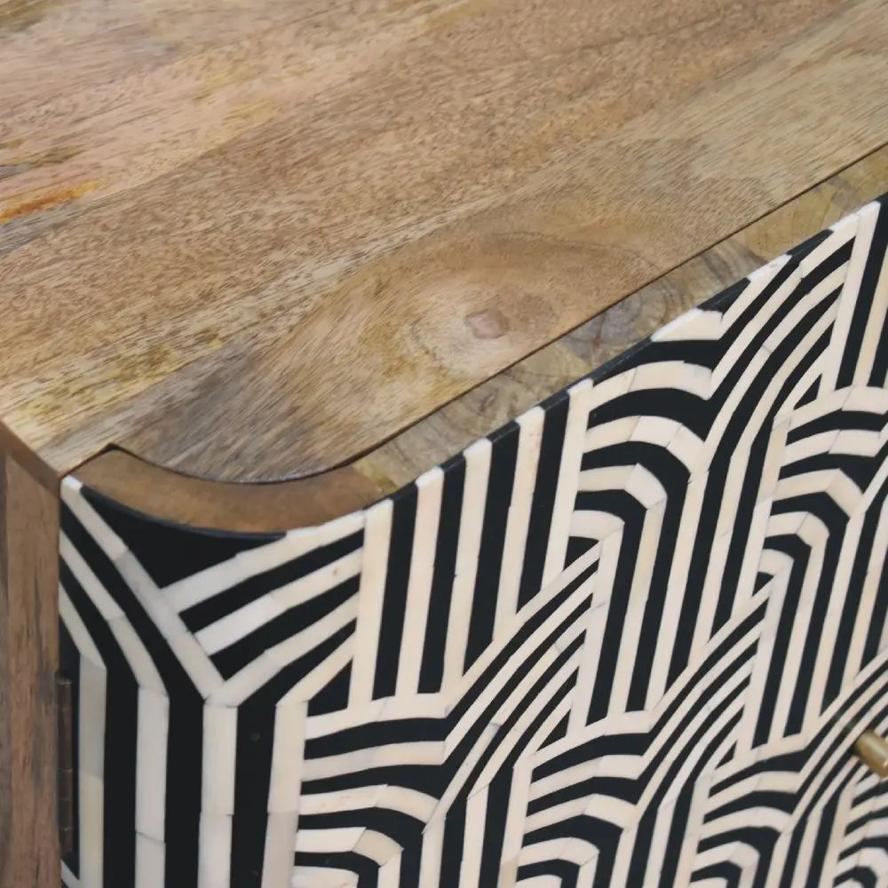 32" Dark Brown Black and White Solid Wood And Inlaid Bone Textured Accent Cabinet With Two Doors - NOVA HOME FURNITURE