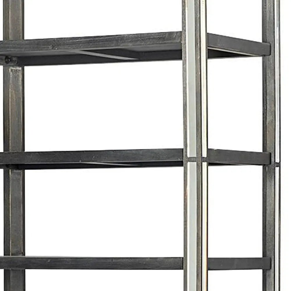 32" Dark Brown Solid Wood and Mirrored Glass Four Tier Bookcase with Three Drawers - NOBLE HOME INTERIORS