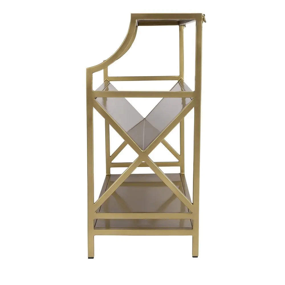 32" Gold Iron and Metal Two Tier Bookcase - NOBLE HOME INTERIORS