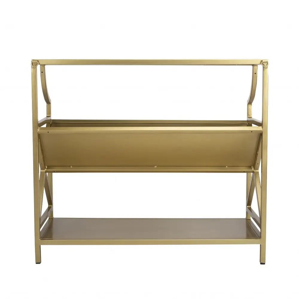 32" Gold Iron and Metal Two Tier Bookcase - NOBLE HOME INTERIORS