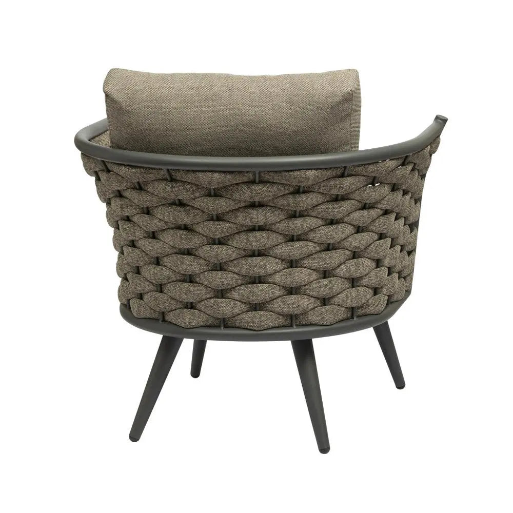 32" Gray And Taupe Woven Aluminum Outdoor Arm Chair with Taupe Cushion - NOBLE HOME INTERIORS