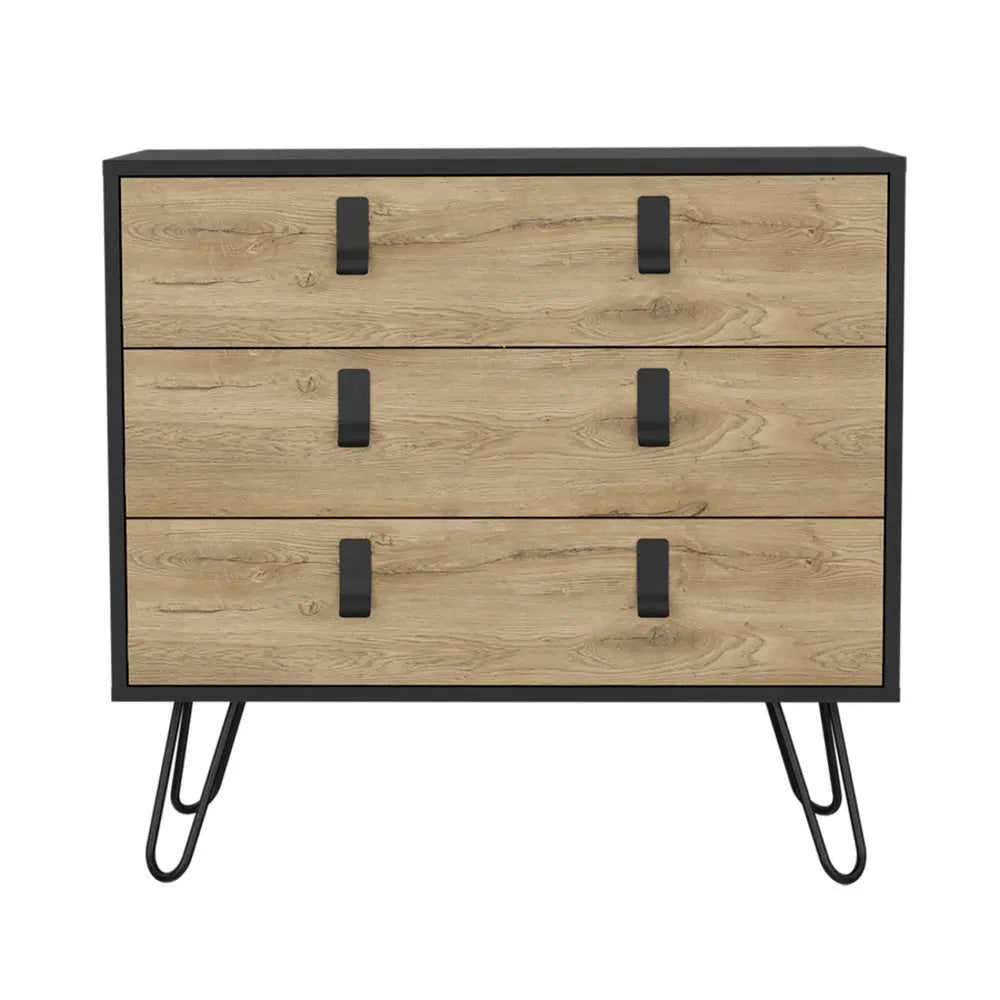 32" Natural and Black Three Drawer Dresser - NOBLE HOME INTERIORS