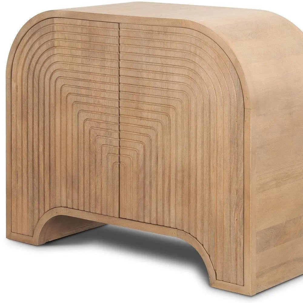 32" Natural Solid Wood Textured Door Accent Cabinet With Two Doors - NOBLE HOME INTERIORS