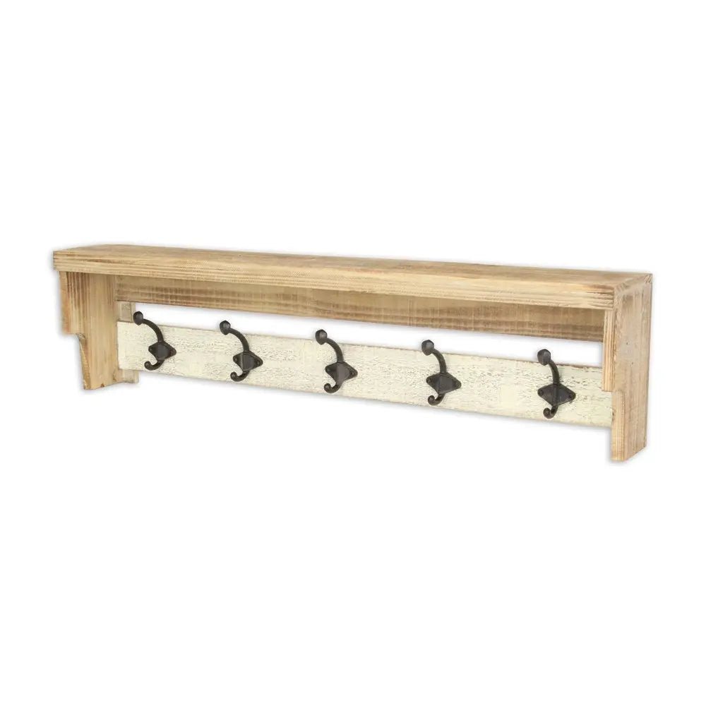 32" Natural Wood Five Hook Wall Mount Coat Rack - NOBLE HOME INTERIORS
