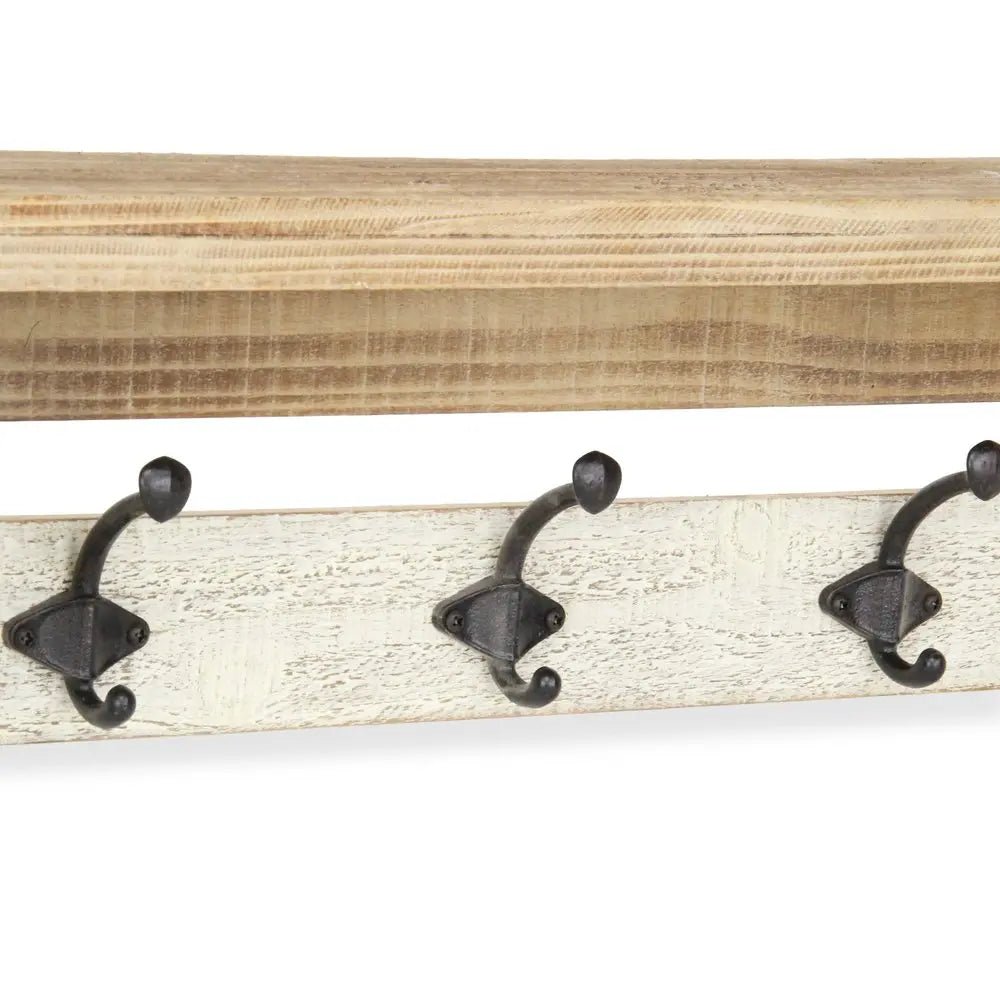 32" Natural Wood Five Hook Wall Mount Coat Rack - NOBLE HOME INTERIORS