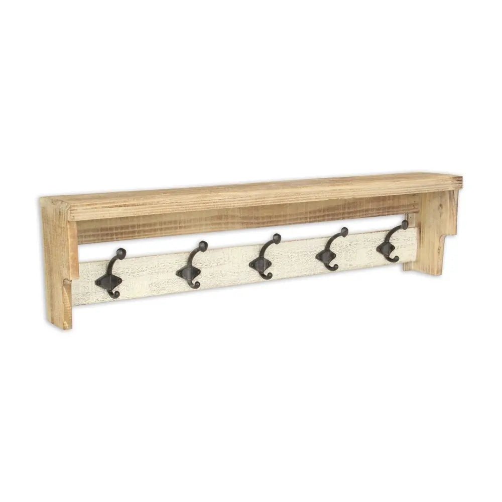 32" Natural Wood Five Hook Wall Mount Coat Rack - NOBLE HOME INTERIORS