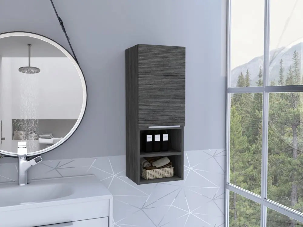 32" Smoky Gray Oak Accent Cabinet With Three Shelves - NOVA HOME FURNITURE