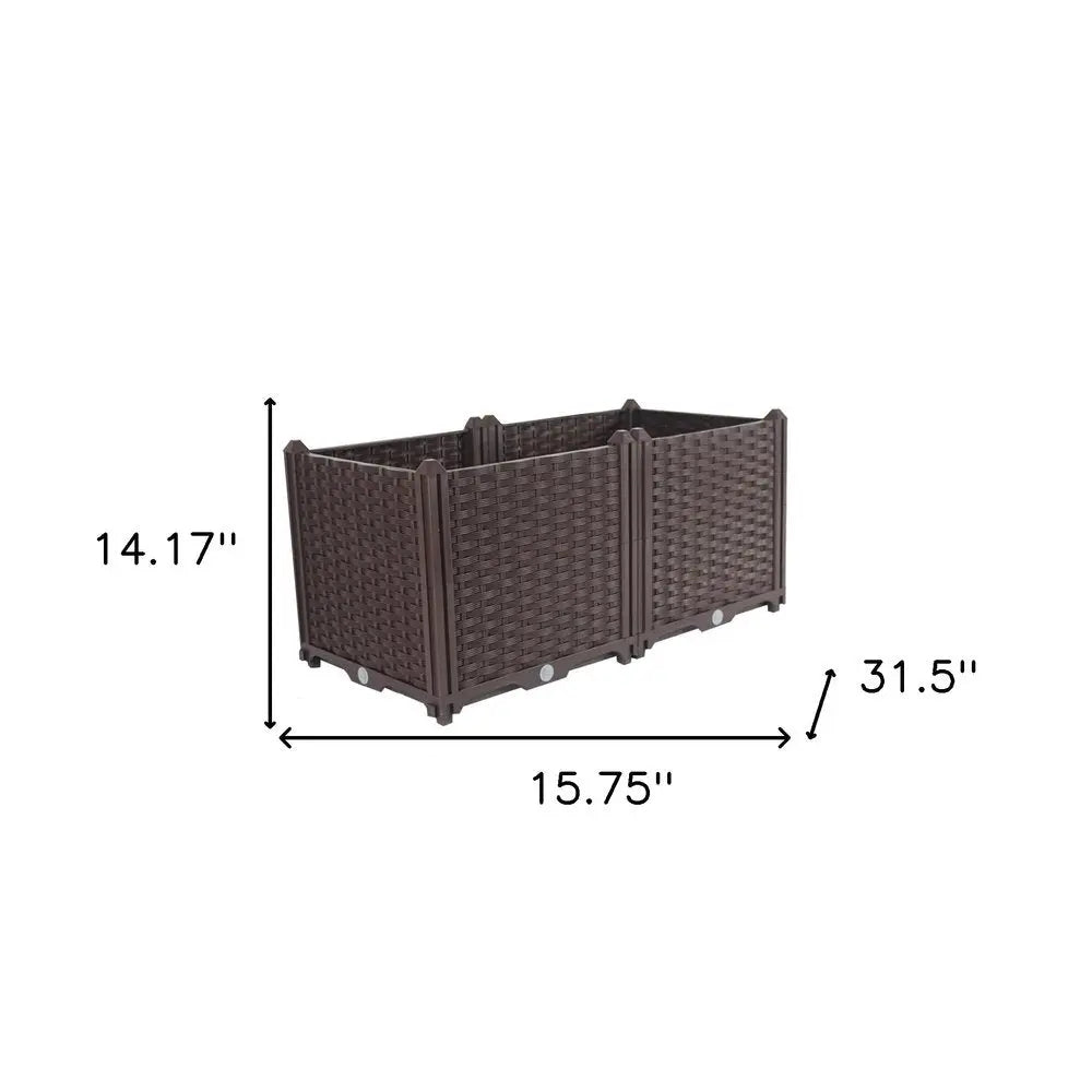 32" X 16" Dark Brown Heavy Duty Plastic Rectangular Self Watering Planter Box - NOBLE HOME INTERIORS
