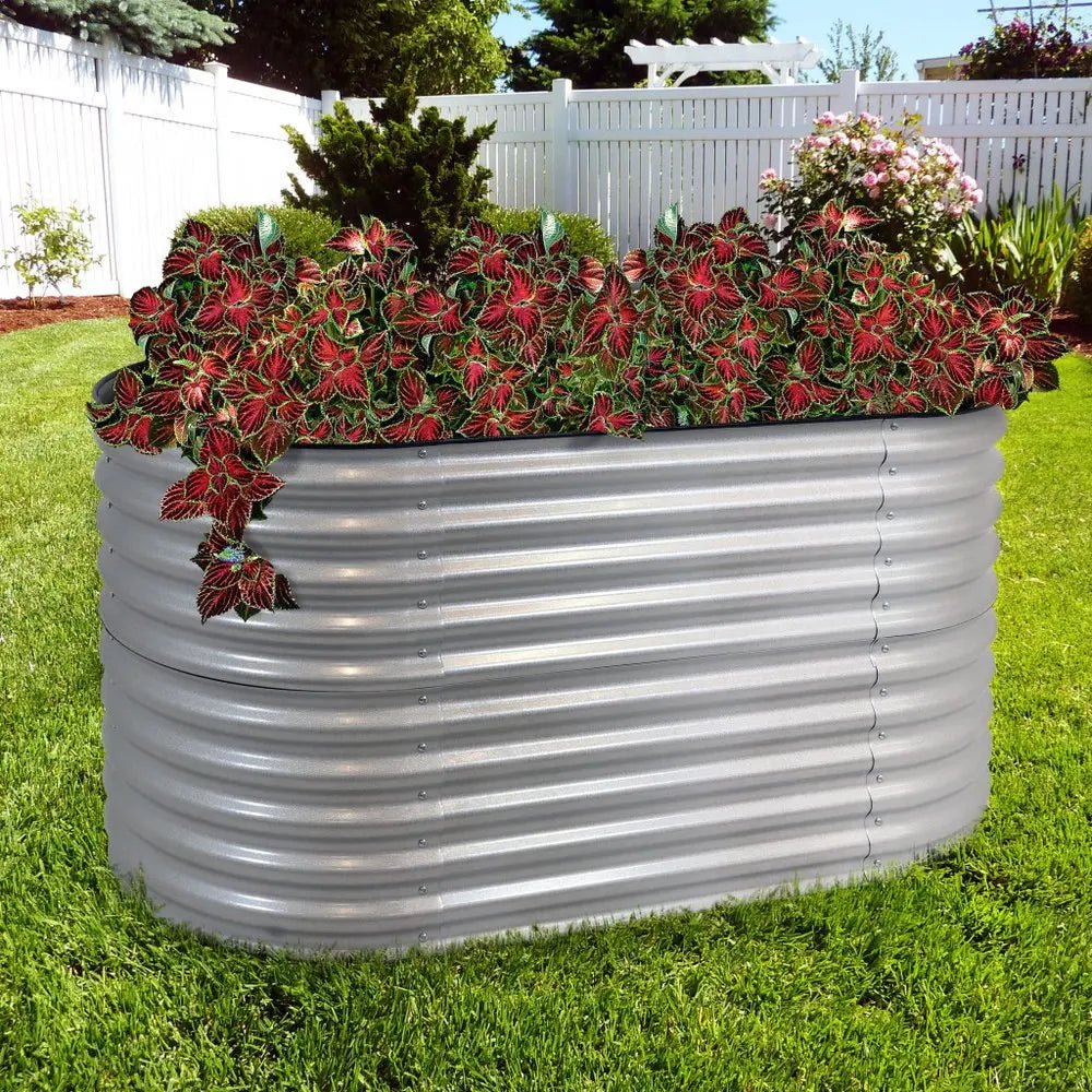 32" X 63" Silver Metal Oval Raised Garden Bed - NOBLE HOME INTERIORS