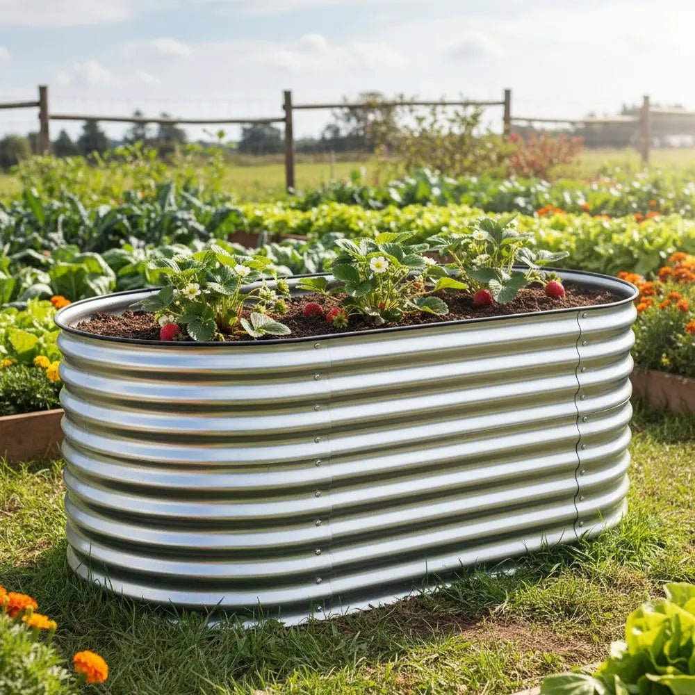 32" X 63" Silver Metal Oval Raised Garden Bed - NOBLE HOME INTERIORS