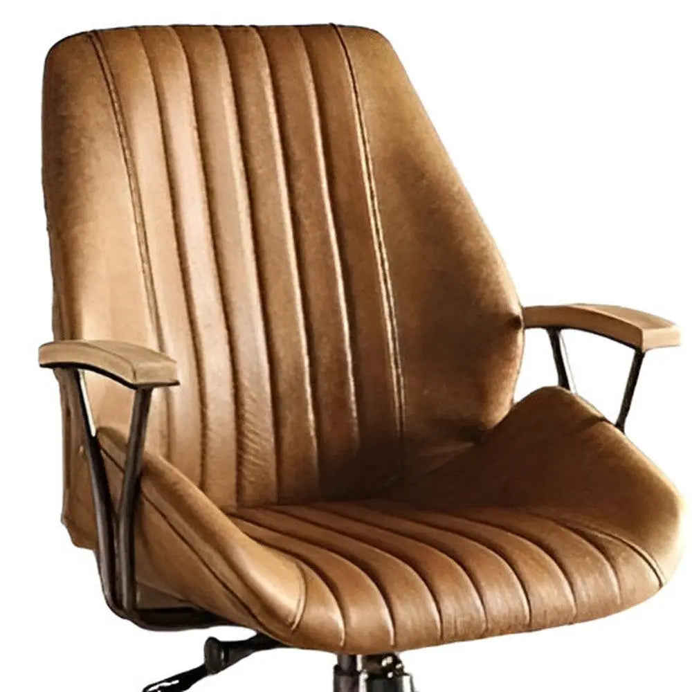 Coffee and Black Adjustable Swivel Faux Leather Rolling Office Chair HomeRoots