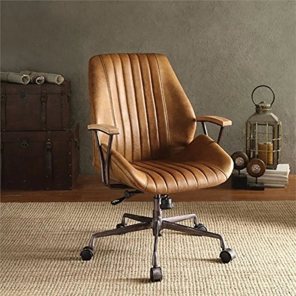 Coffee and Black Adjustable Swivel Faux Leather Rolling Office Chair HomeRoots