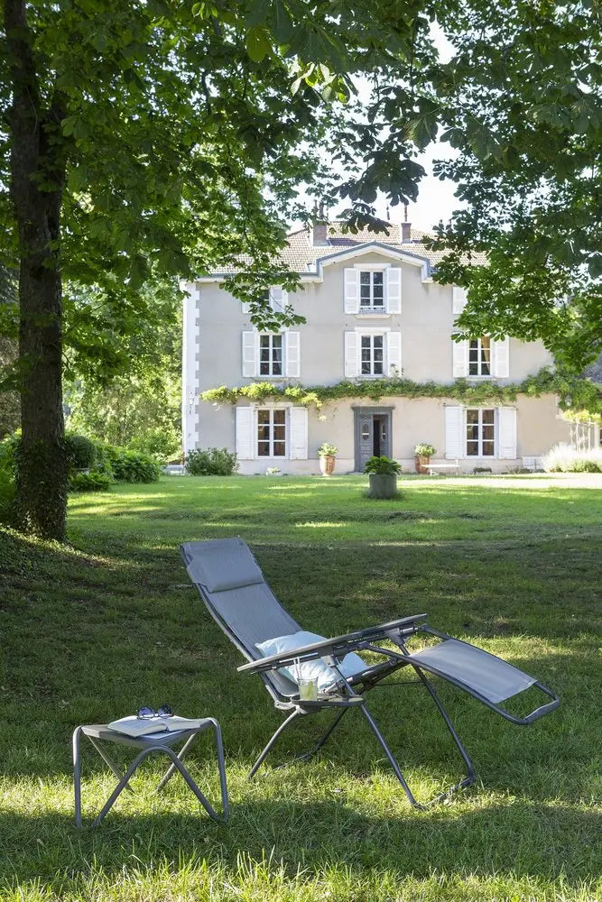 28" Blue Metal Outdoor Zero Gravity Chair with Blue Cushion HomeRoots