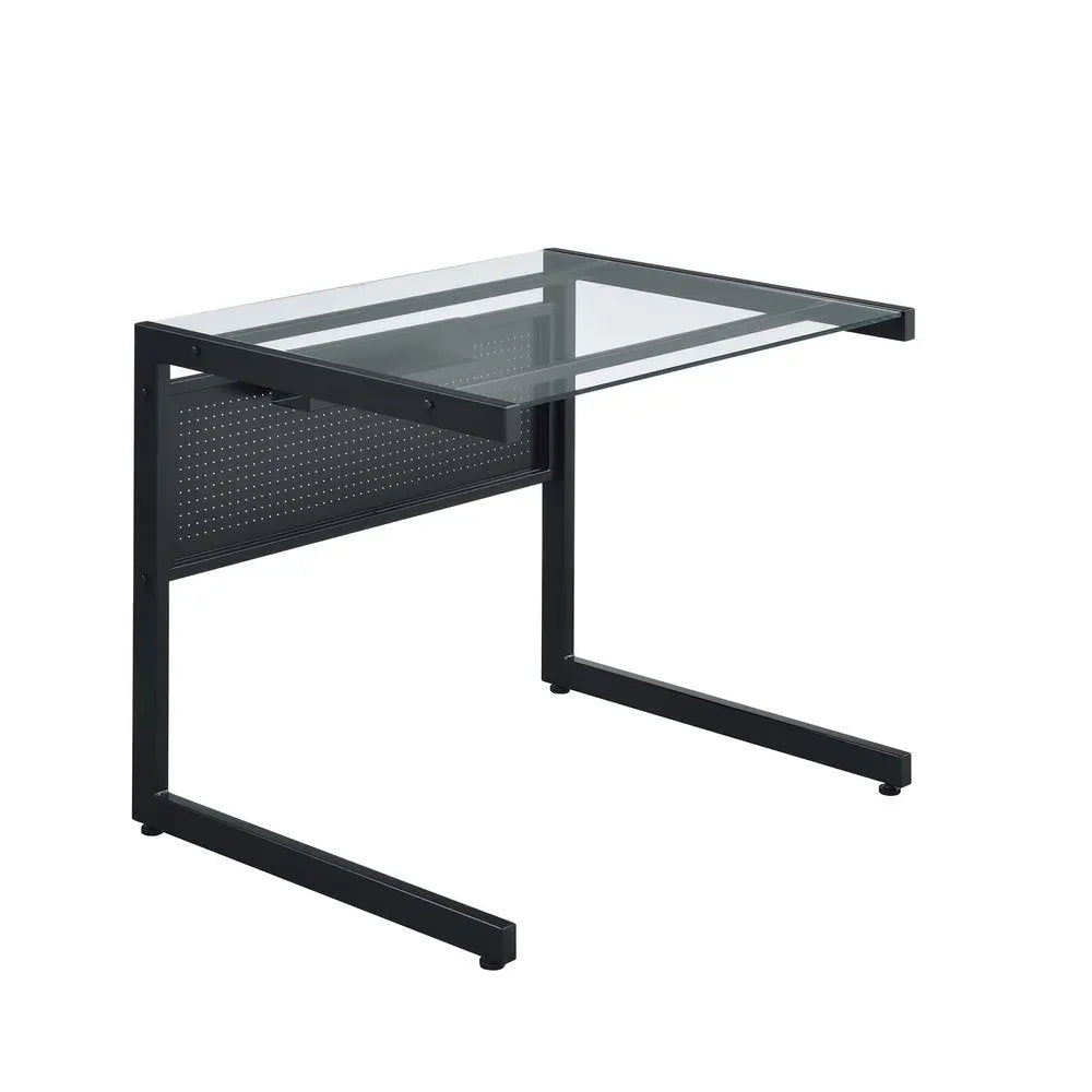 33" Clear and Black Glass and Stainless Steel Writing Desk - NOBLE HOME INTERIORS