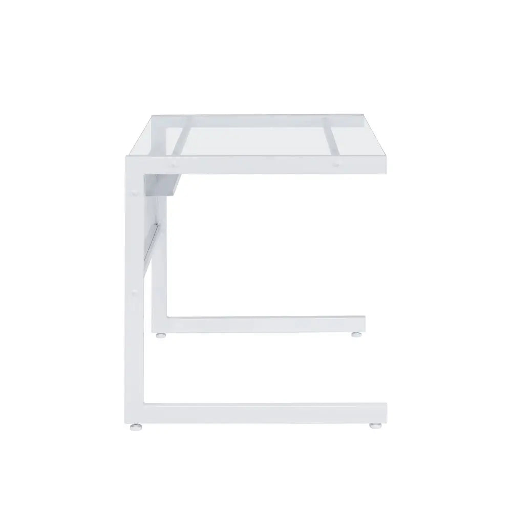 33" Clear and White Glass and Stainless Steel Writing Desk - NOBLE HOME INTERIORS