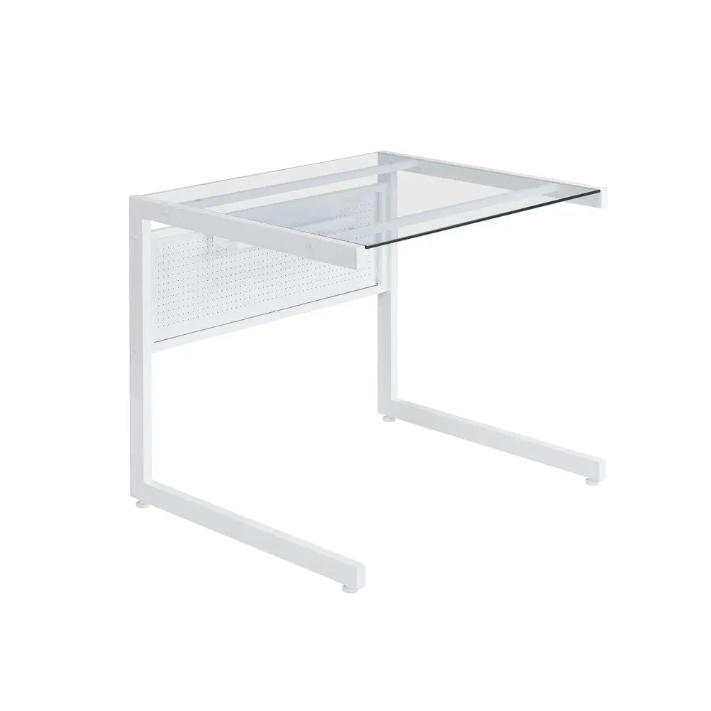 33" Clear and White Glass and Stainless Steel Writing Desk - NOBLE HOME INTERIORS