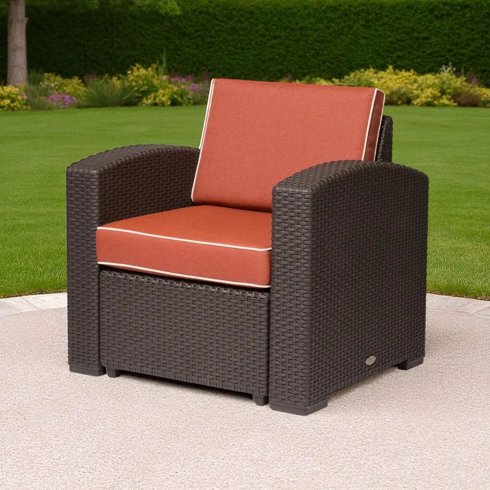 33" Red Heavy Duty Plastic Outdoor Accent Chair with Red Cushion - NOBLE HOME INTERIORS