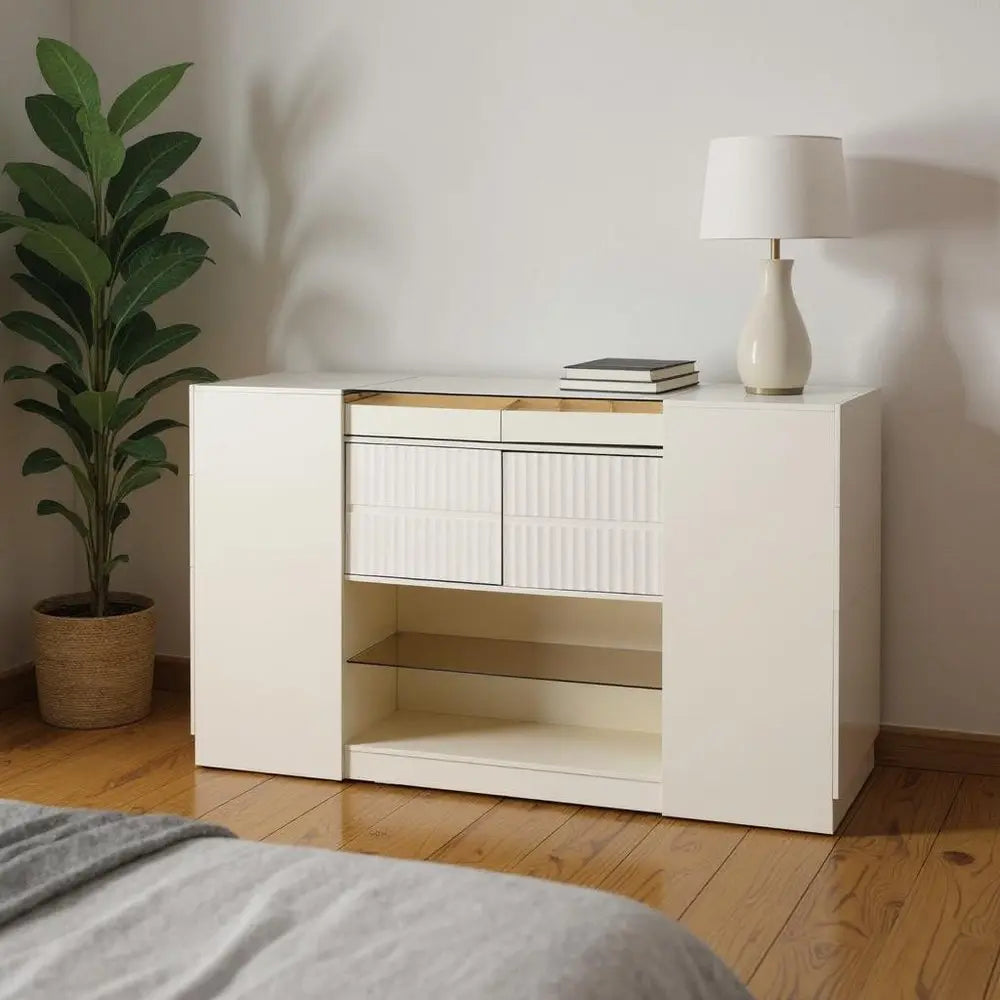 33" White Wood And Glass Six Drawer Island Vanity Dresser - NOBLE HOME INTERIORS