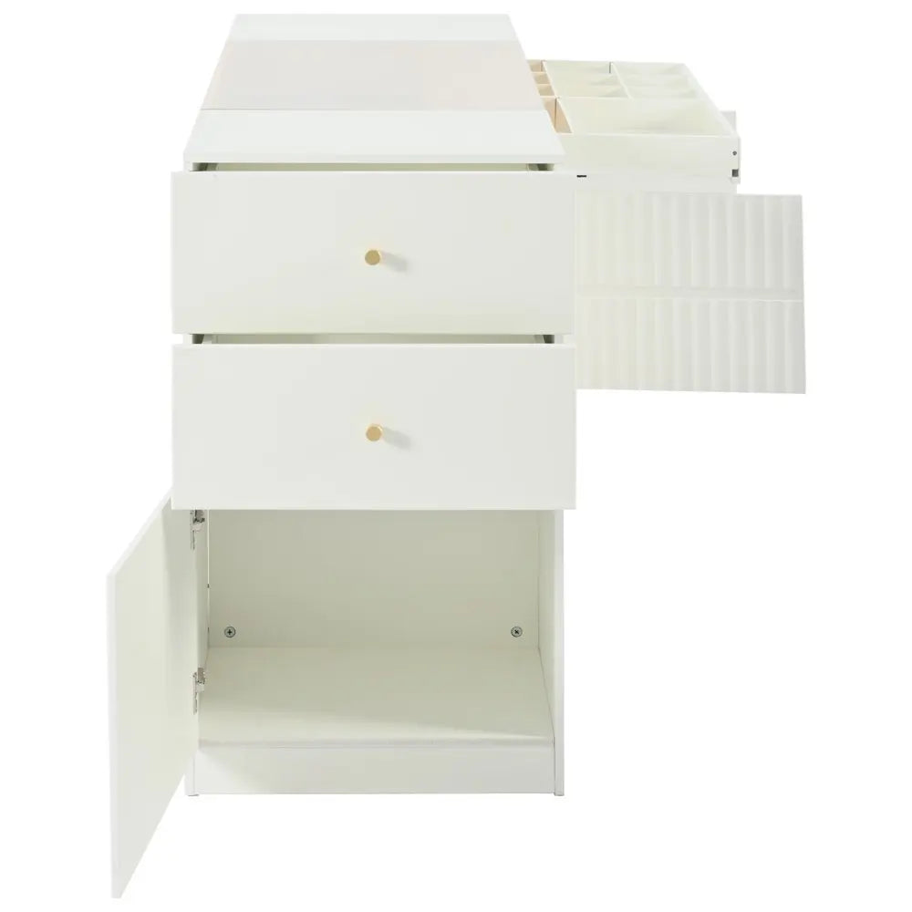 33" White Wood And Glass Six Drawer Island Vanity Dresser - NOBLE HOME INTERIORS