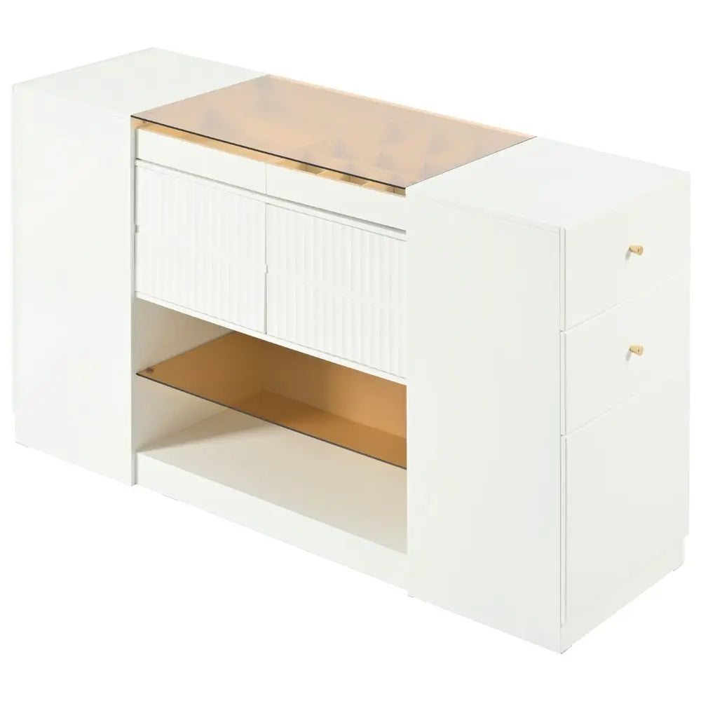 33" White Wood And Glass Six Drawer Island Vanity Dresser - NOBLE HOME INTERIORS