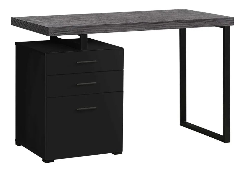 24" Gray and Black Computer Desk With Three Drawers HomeRoots
