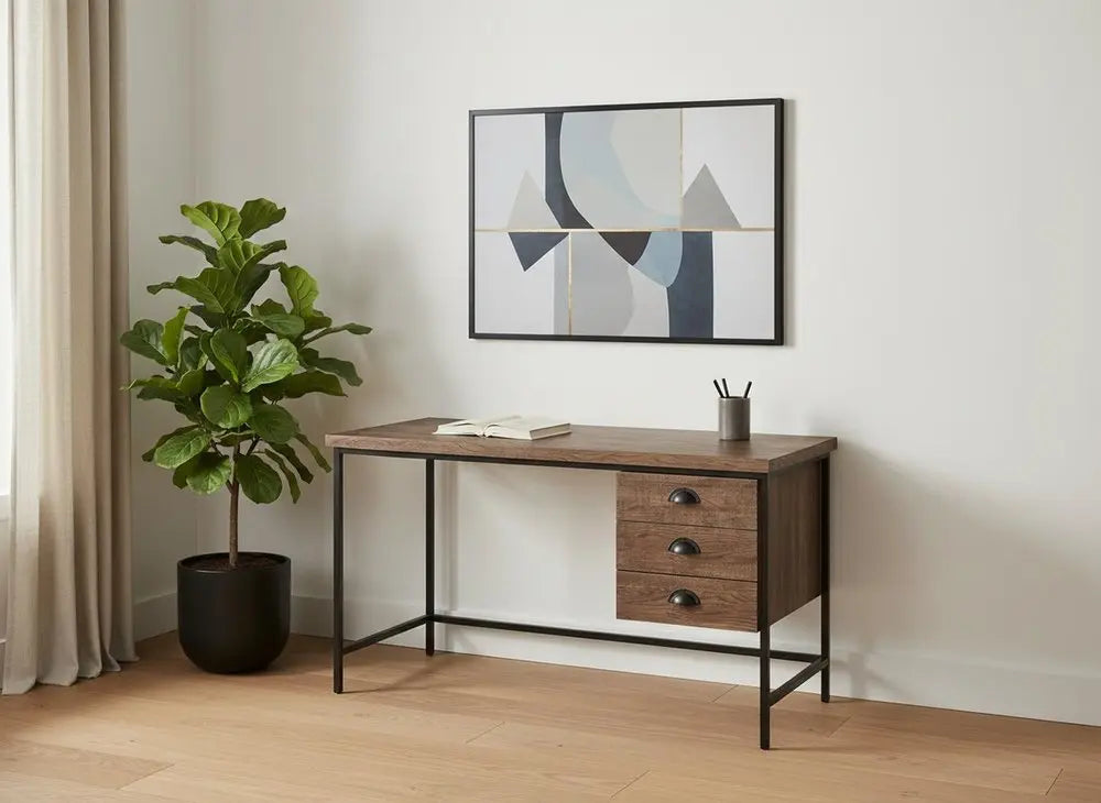 24" Brown and Black Computer Desk With Three Drawers HomeRoots