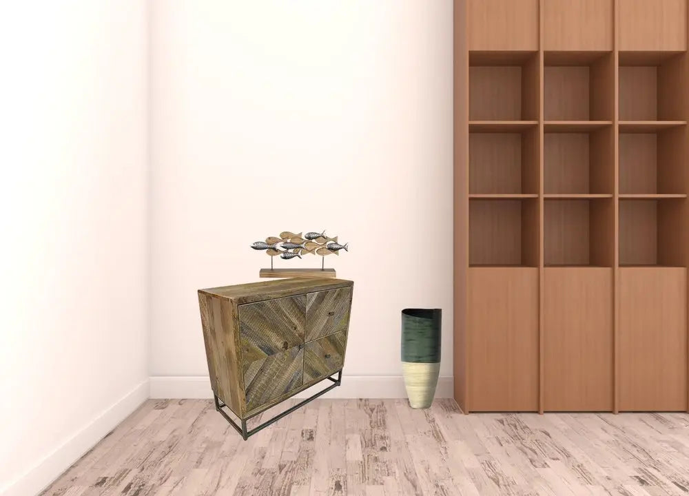 34" Shades of Natural Brown Solid Wood Accent Chest With A Door and Shelves - NOVA HOME FURNITURE