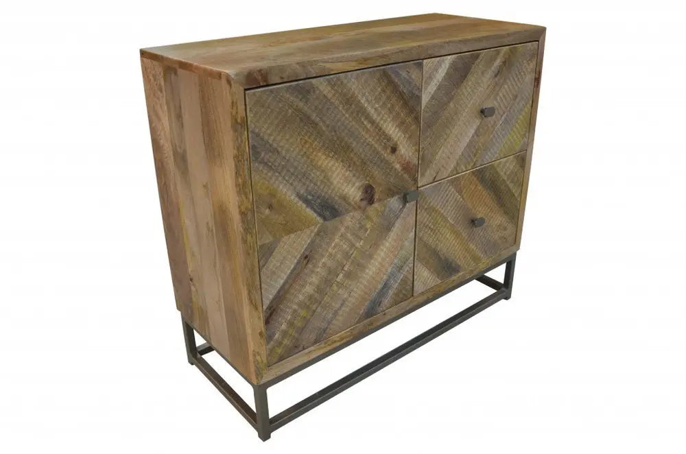 34" Shades of Natural Brown Solid Wood Accent Chest With A Door and Shelves - NOVA HOME FURNITURE