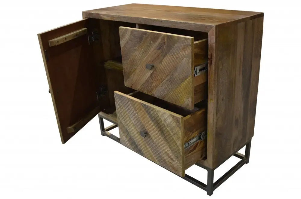 34" Shades of Natural Brown Solid Wood Accent Chest With A Door and Shelves - NOVA HOME FURNITURE