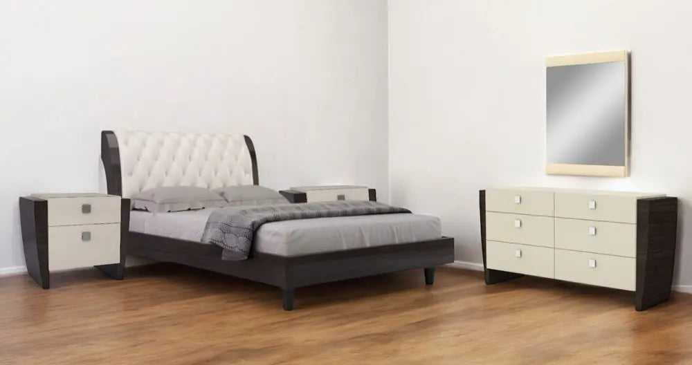 Four Piece Beige Solid and Manufactured Wood Bedroom Set With Mirror HomeRoots