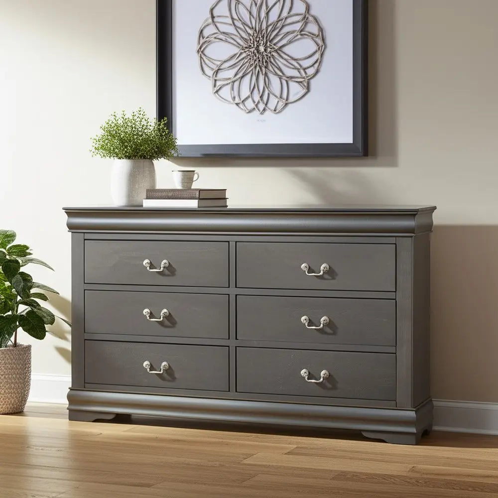 15" Gray Solid Wood Double Dresser HomeRoots