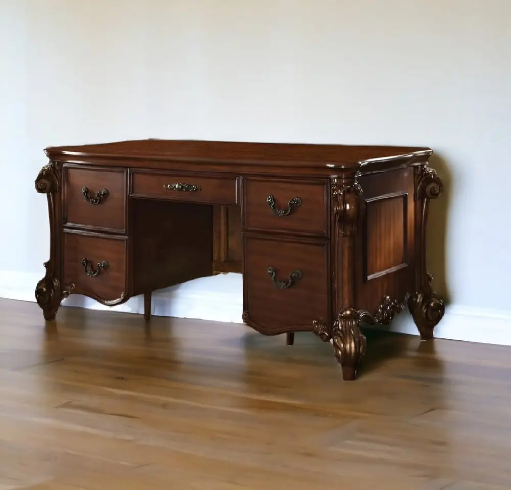 74" Brown Executive Desk With Five Drawers HomeRoots