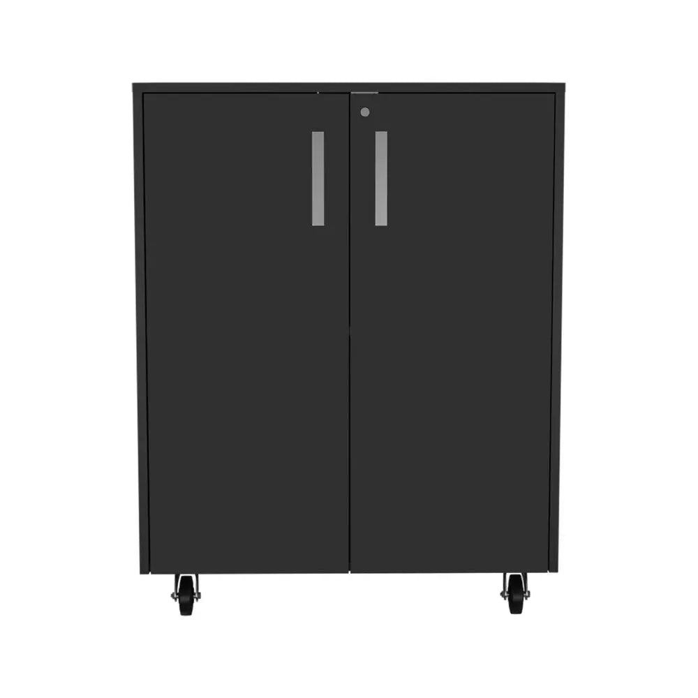 35" Black Wood Rolling Storage Cabinet With Two Doors - NOVA HOME FURNITURE