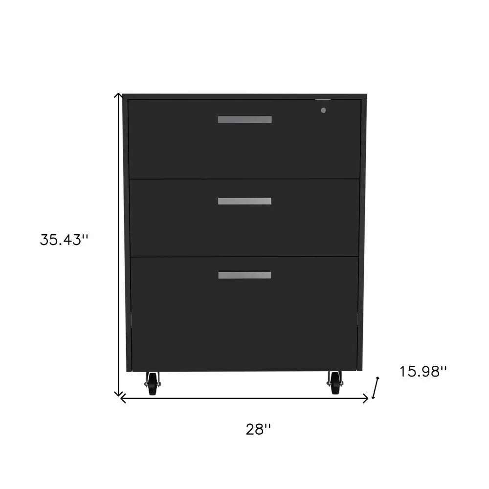 35" Black Wood Three Drawers Filing Cabinet - NOBLE HOME INTERIORS