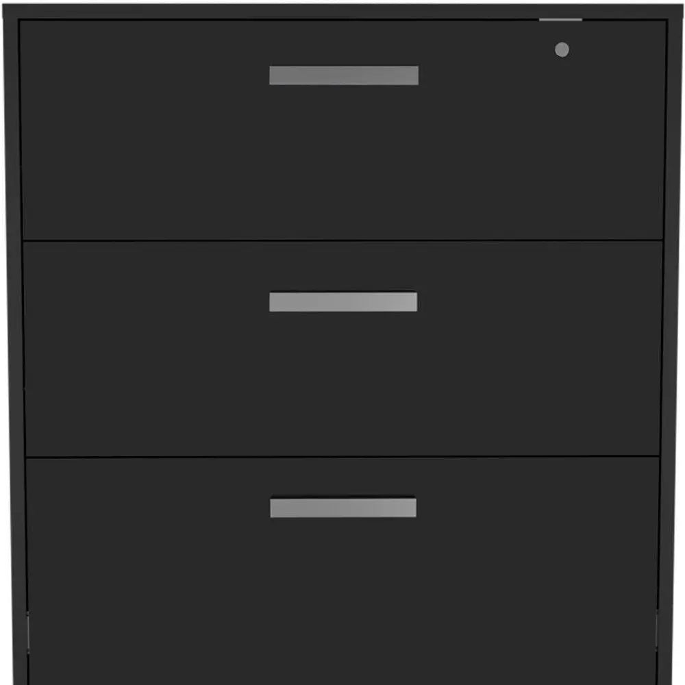 35" Black Wood Three Drawers Filing Cabinet - NOBLE HOME INTERIORS