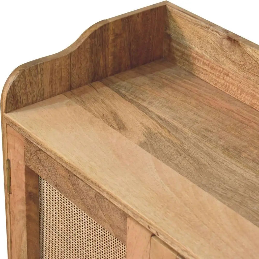 35" Brown Distressed Solid Wood Inlaid Rattan Accent Cabinet With Two Doors - NOVA HOME FURNITURE