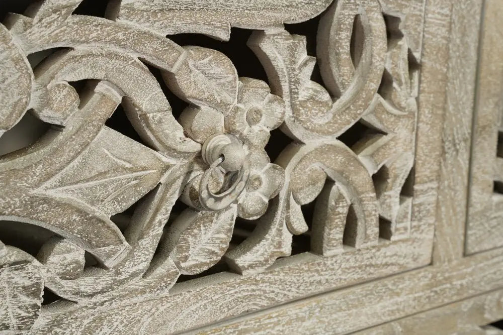 35" Gray Carved Floral Solid Wood Six Drawer Dresser - NOBLE HOME INTERIORS