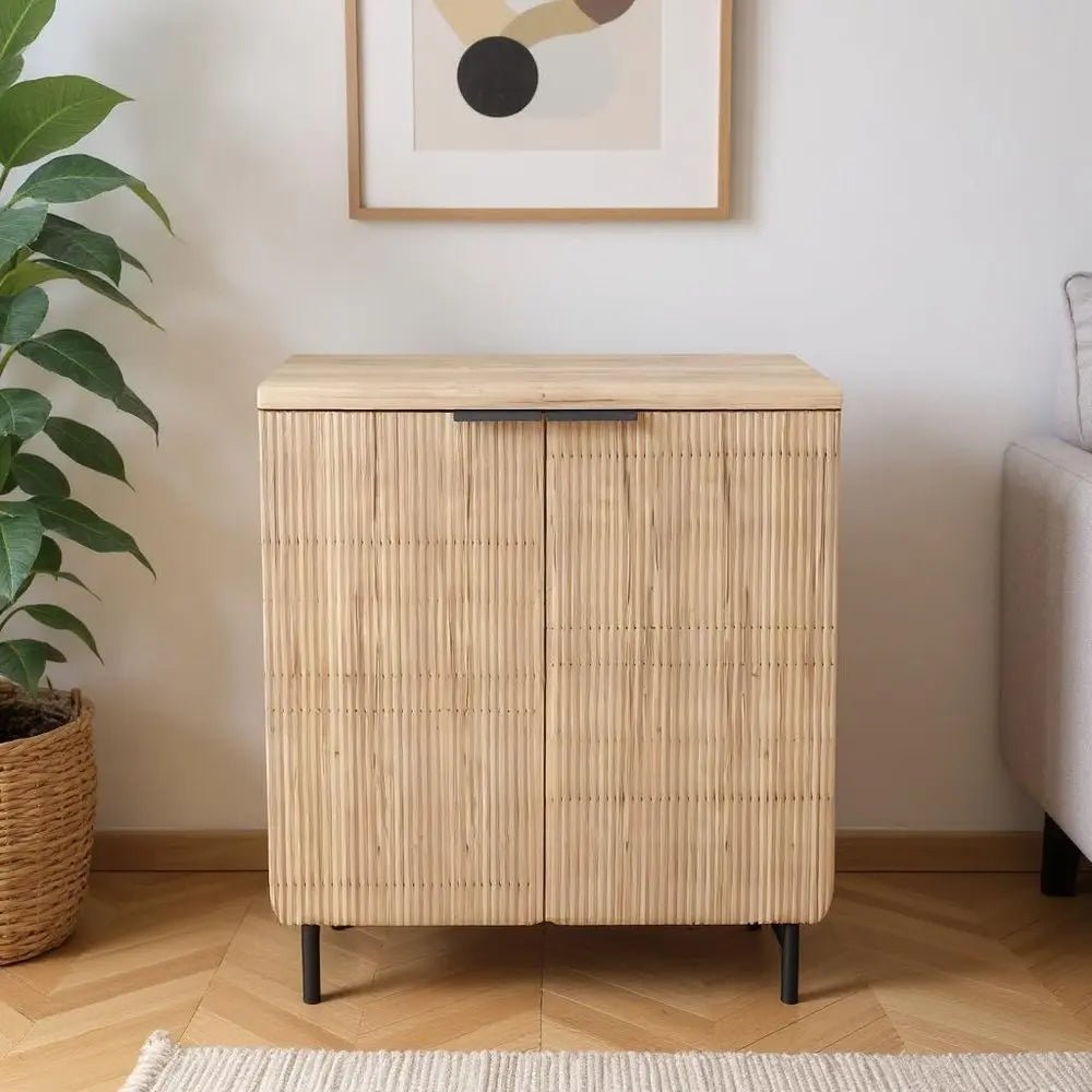 35" Oak Wood Textured Door Accent Cabinet With Two Doors - NOBLE HOME INTERIORS