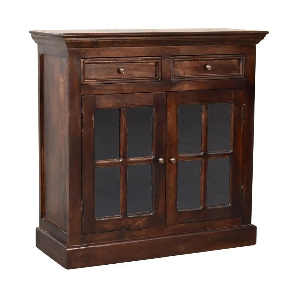 35" Walnut Solid Wood Accent Cabinet With Two Doors And Two Drawers - NOVA HOME FURNITURE