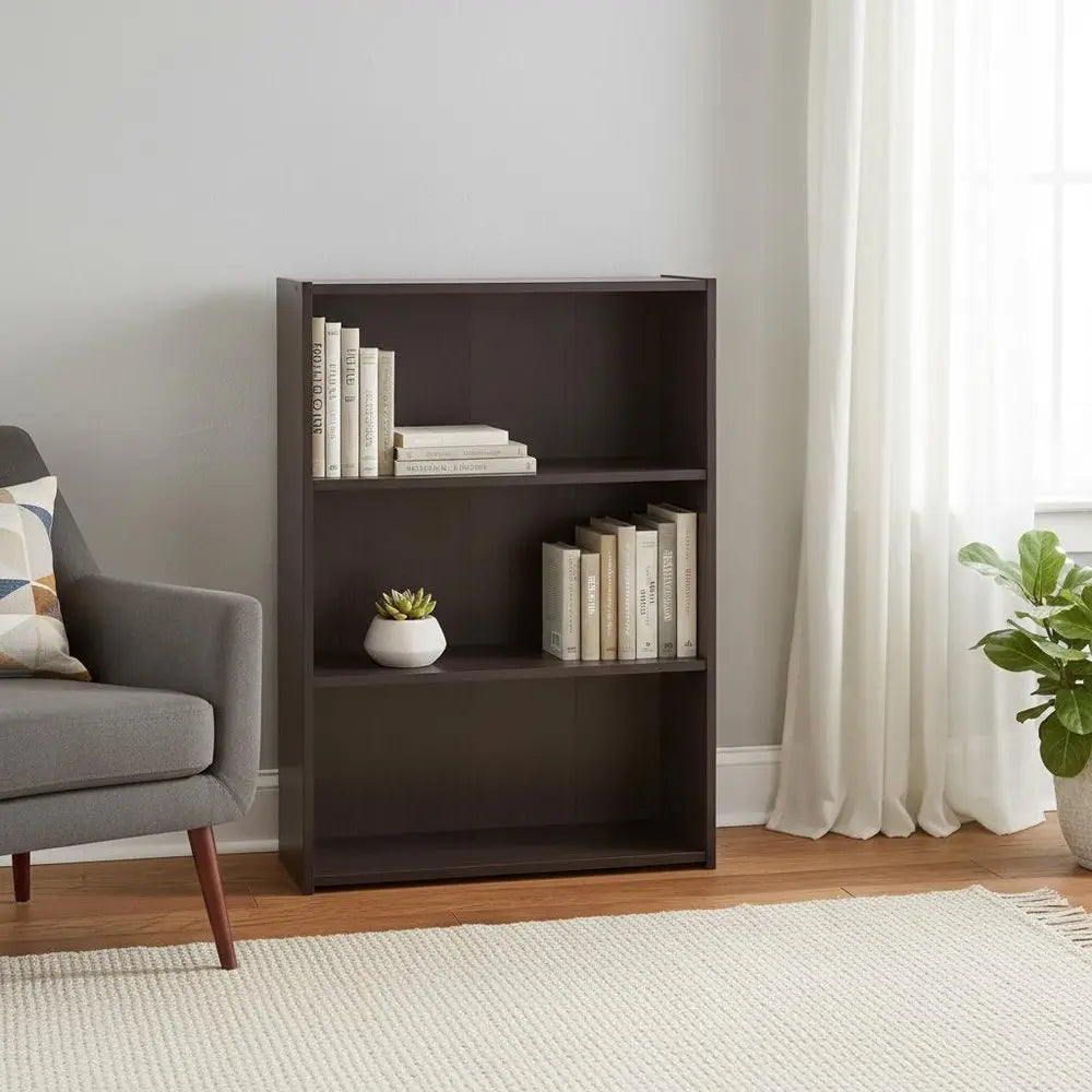 36" Espresso Wood Adjustable Three Tier Bookcase HomeRoots