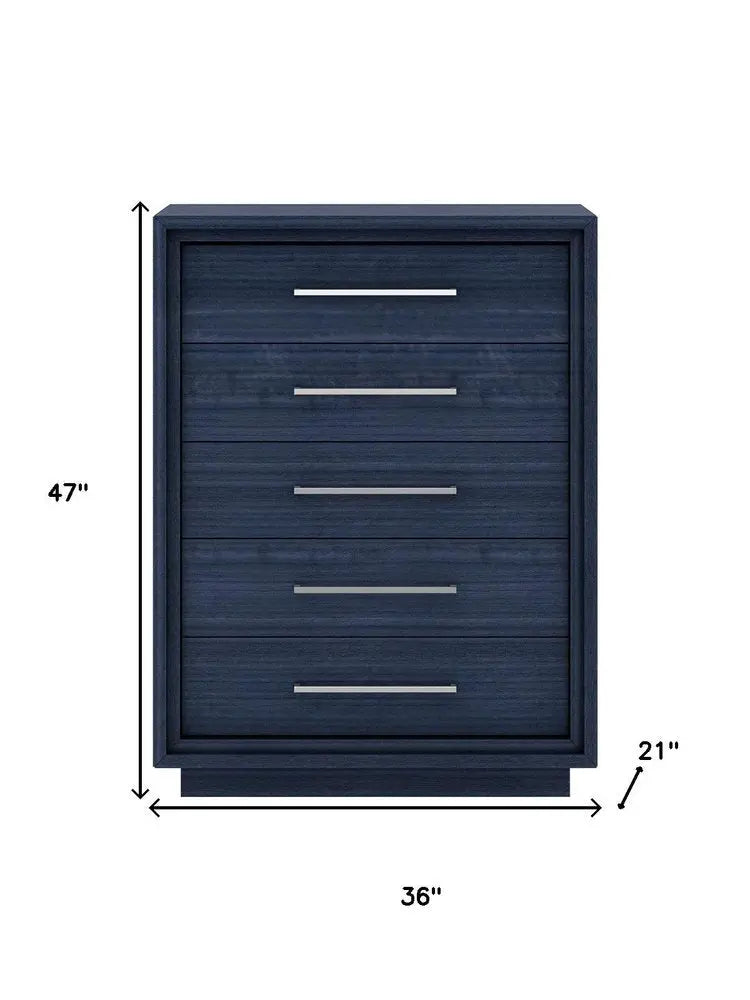 36" Blue Wood Five Drawer Gentlemens Chest - NOBLE HOME INTERIORS