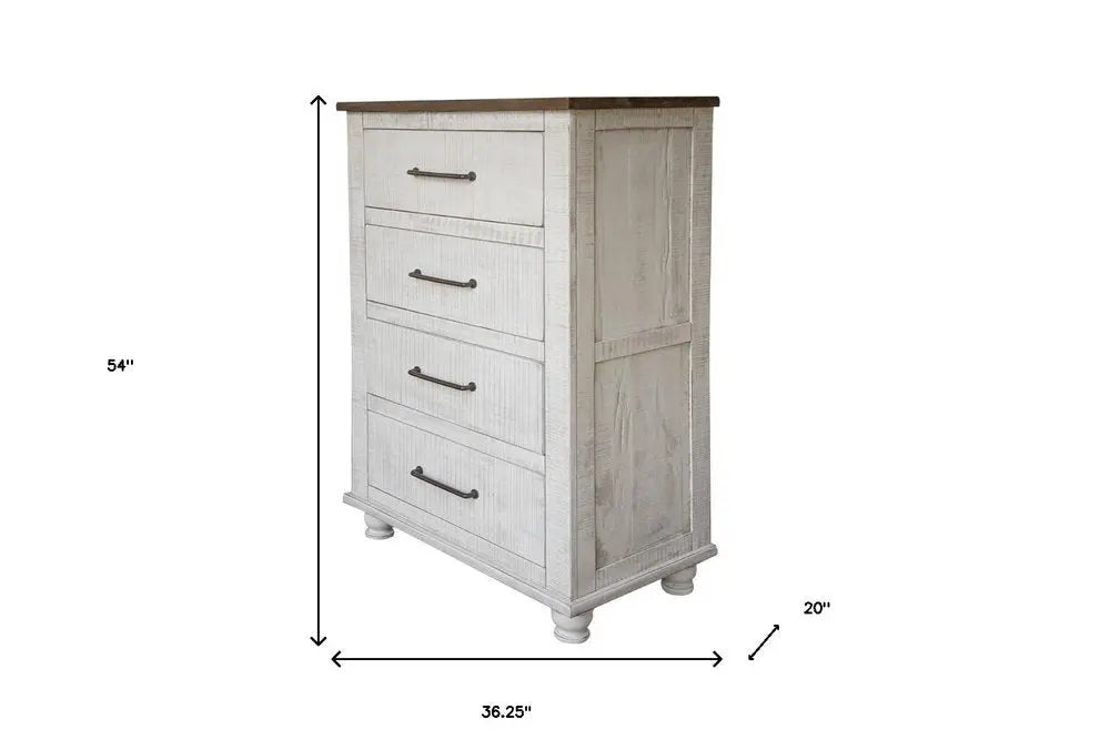 36" Brown and White Solid Wood Four Drawer Chest - NOBLE HOME INTERIORS