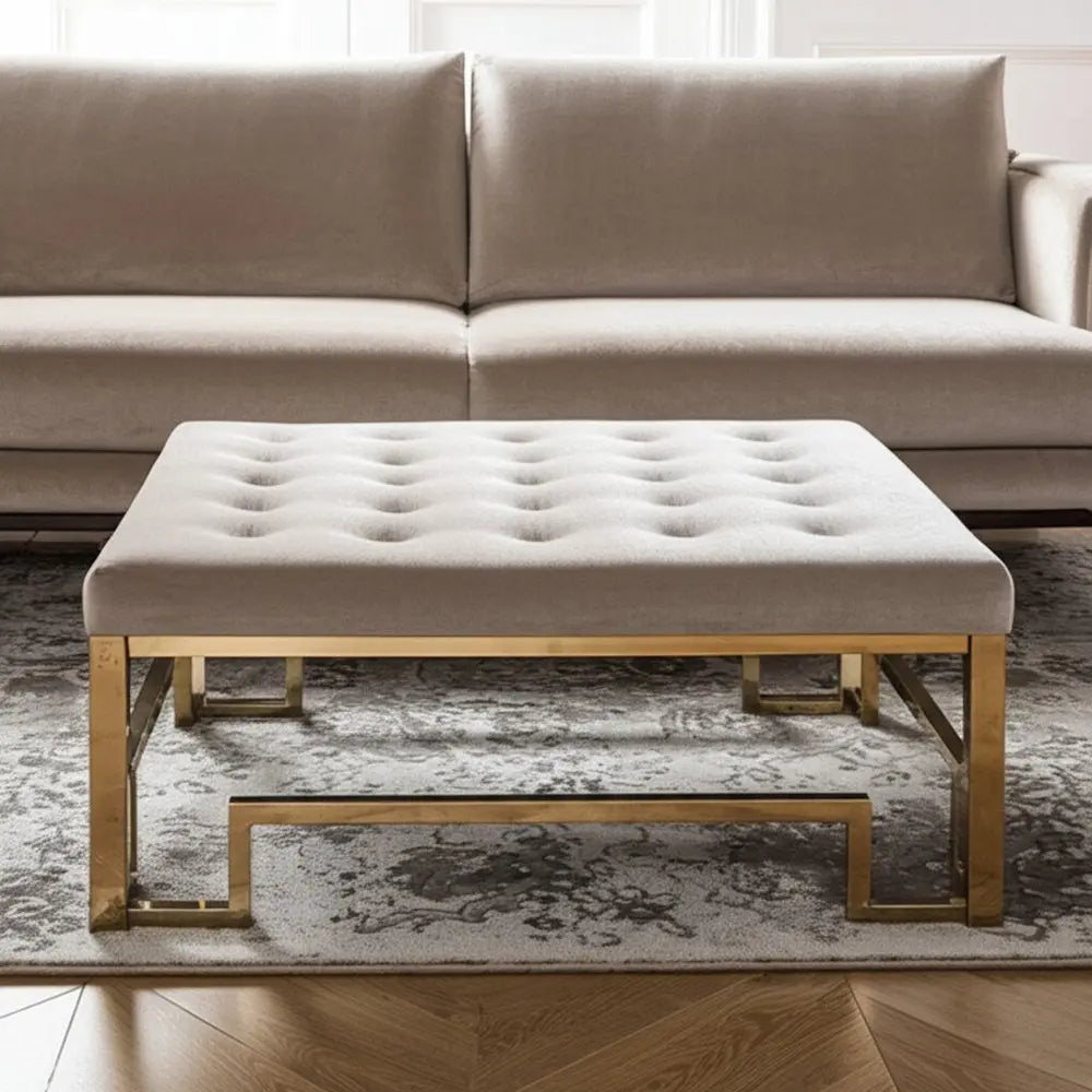 36" Champagne Polyester Tufted Cocktail Ottoman - NOVA - HOME - FURNITURE