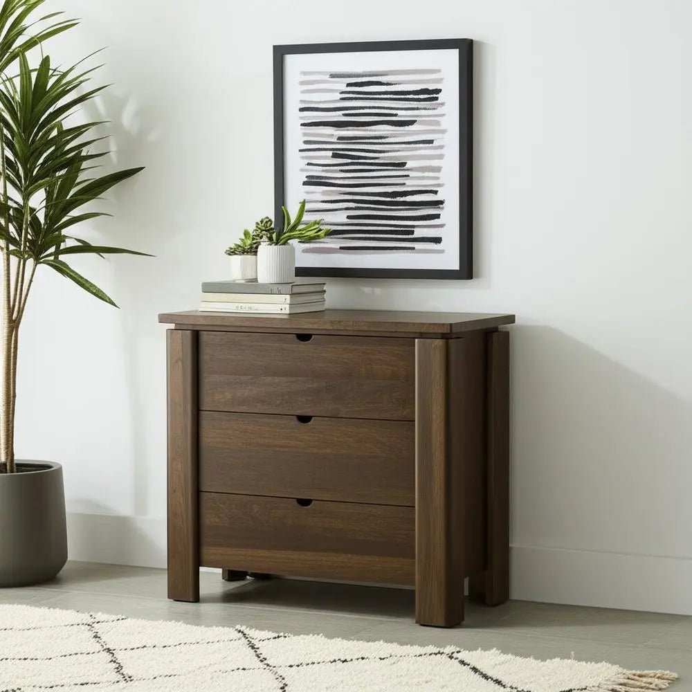 36" Dark Brown Solid Wood Accent Cabinet With Three Drawers - NOBLE HOME INTERIORS