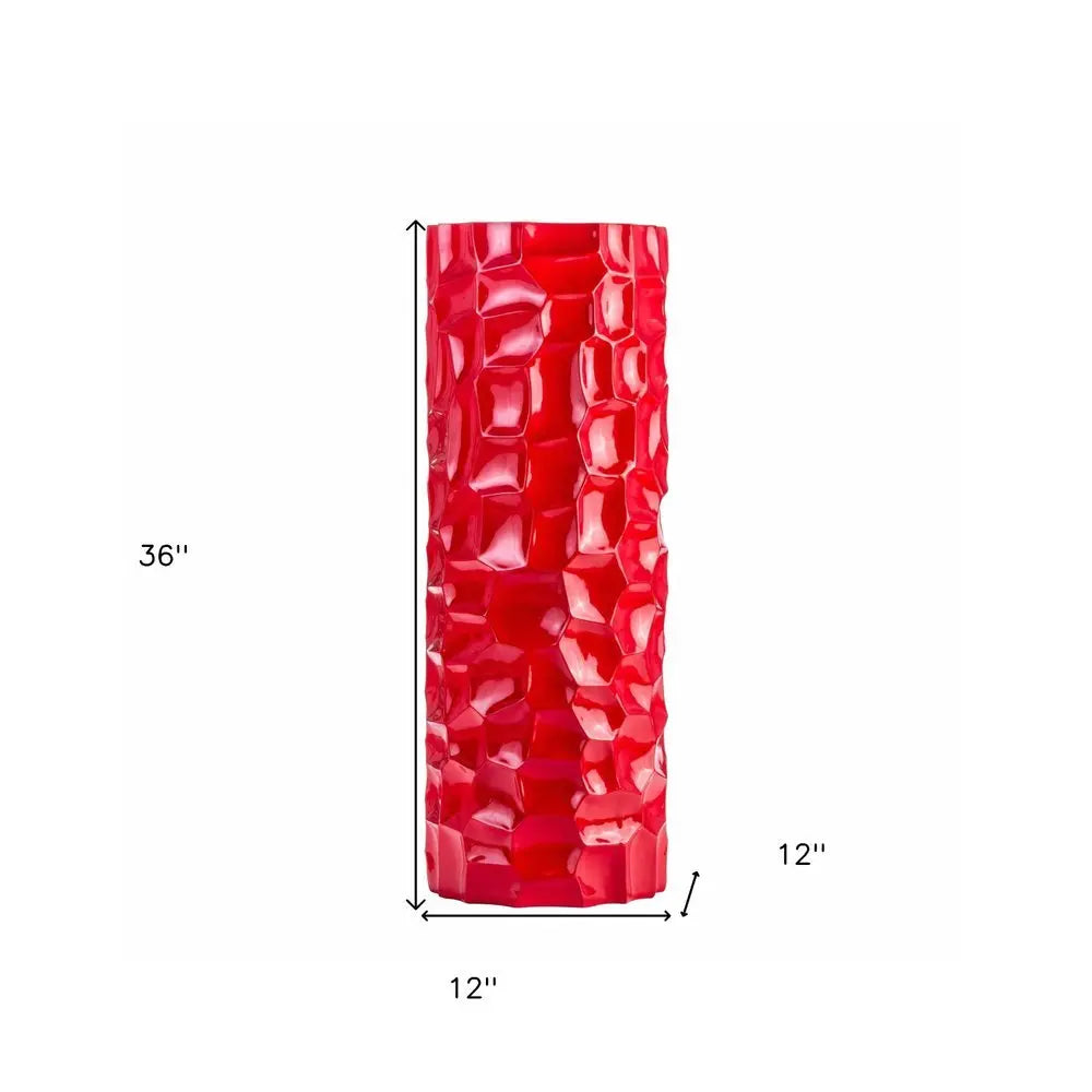 36" Red Faceted Geometric Resin Floor Vase - NOBLE HOME INTERIORS
