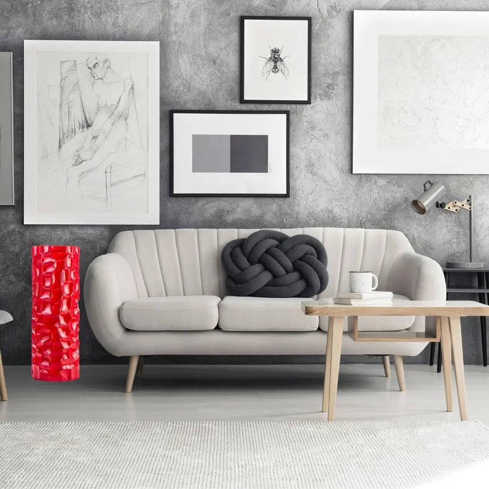 36" Red Faceted Geometric Resin Floor Vase - NOBLE HOME INTERIORS